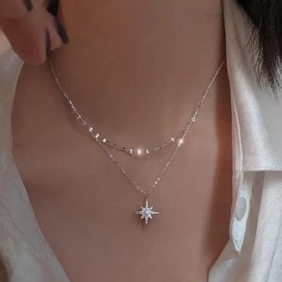 Jewelry - DOUBLE LAYERED 925 STERLING SILVER STAR NECKLACE